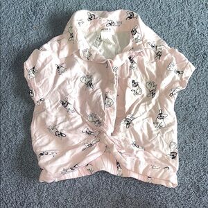 Forever 21 Pink Button Down Shirt with Whimsical Dog Print